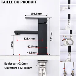 Robinet Lavabo Et Vasque|Homelody 2x Robinet Salle Bain Noir acier inoxidable avec Poignée Carrée Mitigeur lavabo Eau Froide Chaude Disponible Robinetterie