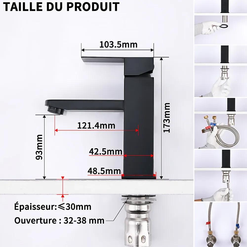 Robinet Lavabo Et Vasque|Homelody 2x Robinet Salle Bain Noir acier inoxidable avec Poignée Carrée Mitigeur lavabo Eau Froide Chaude Disponible Robinetterie