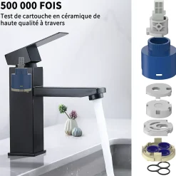 Robinet Lavabo Et Vasque|Homelody 2x Robinet Salle Bain Noir acier inoxidable avec Poignée Carrée Mitigeur lavabo Eau Froide Chaude Disponible Robinetterie
