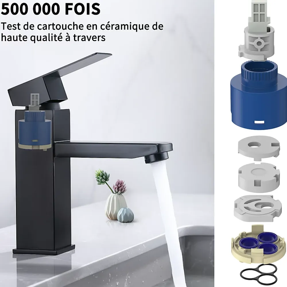 Robinet Lavabo Et Vasque|Homelody 2x Robinet Salle Bain Noir acier inoxidable avec Poignée Carrée Mitigeur lavabo Eau Froide Chaude Disponible Robinetterie