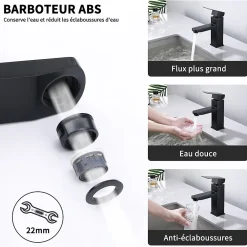Robinet Lavabo Et Vasque|Homelody 2x Robinet Salle Bain Noir acier inoxidable avec Poignée Carrée Mitigeur lavabo Eau Froide Chaude Disponible Robinetterie