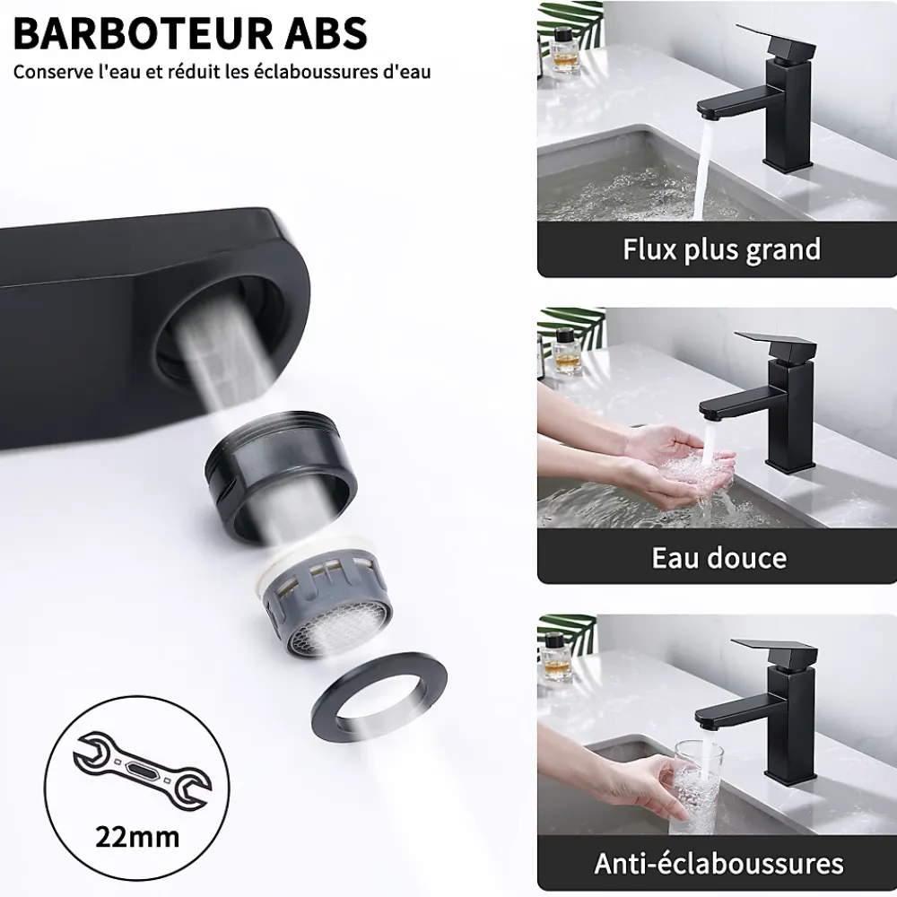 Robinet Lavabo Et Vasque|Homelody 2x Robinet Salle Bain Noir acier inoxidable avec Poignée Carrée Mitigeur lavabo Eau Froide Chaude Disponible Robinetterie