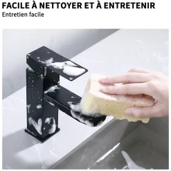 Robinet Lavabo Et Vasque|Homelody 2x Robinet Salle Bain Noir acier inoxidable avec Poignée Carrée Mitigeur lavabo Eau Froide Chaude Disponible Robinetterie