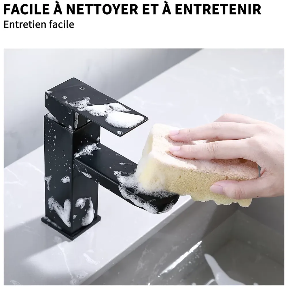 Robinet Lavabo Et Vasque|Homelody 2x Robinet Salle Bain Noir acier inoxidable avec Poignée Carrée Mitigeur lavabo Eau Froide Chaude Disponible Robinetterie