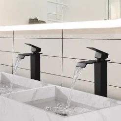 Robinet Lavabo Et Vasque|Homelody 2x Robinet Salle de Bain Noir Cascade Bec Haut Mitigeur de Lavabo Robinetterie en Acier Inox pour lavabo et vasque Design Moderne