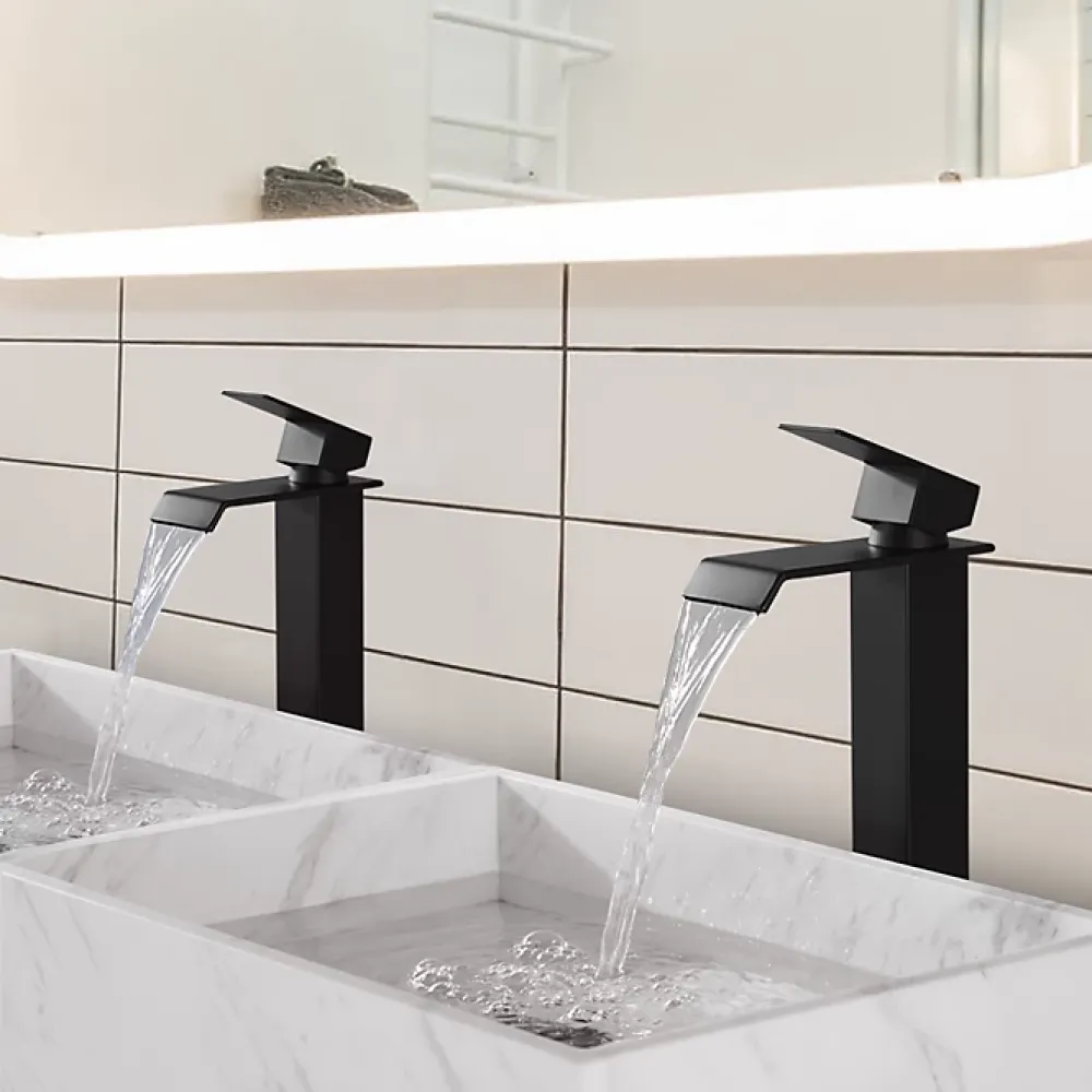 Robinet Lavabo Et Vasque|Homelody 2x Robinet Salle de Bain Noir Cascade Bec Haut Mitigeur de Lavabo Robinetterie en Acier Inox pour lavabo et vasque Design Moderne