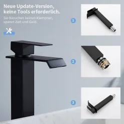 Robinet Lavabo Et Vasque|Homelody 2x Robinet Salle de Bain Noir Cascade Bec Haut Mitigeur de Lavabo Robinetterie en Acier Inox pour lavabo et vasque Design Moderne