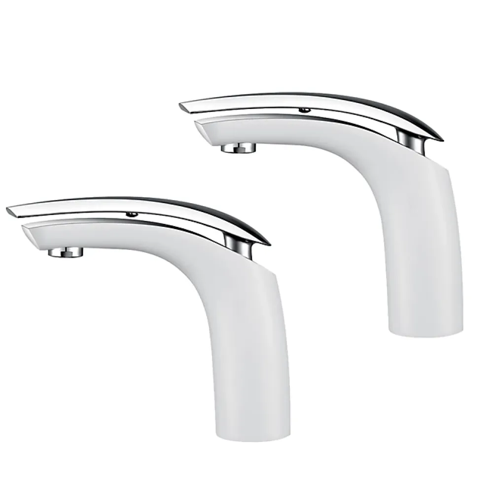 Robinet Lavabo Et Vasque|Homelody 2x Robinets Salle de Bain Mitigeur de Lavabo en Laiton de Qualité Blanc Chromé Robinetterie pour Lavabo Hauteur sous Bec 125mm