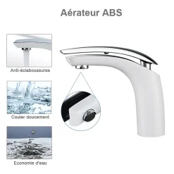 Robinet Lavabo Et Vasque|Homelody 2x Robinets Salle de Bain Mitigeur de Lavabo en Laiton de Qualité Blanc Chromé Robinetterie pour Lavabo Hauteur sous Bec 125mm