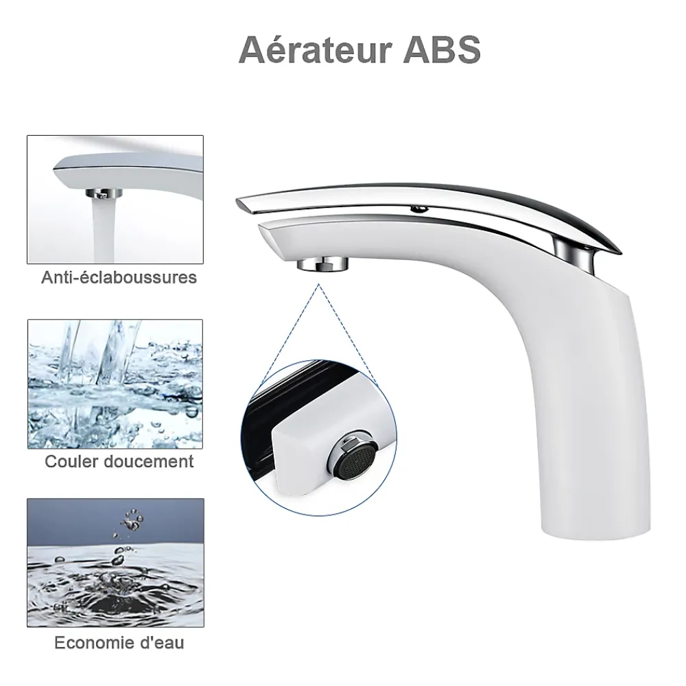 Robinet Lavabo Et Vasque|Homelody 2x Robinets Salle de Bain Mitigeur de Lavabo en Laiton de Qualité Blanc Chromé Robinetterie pour Lavabo Hauteur sous Bec 125mm