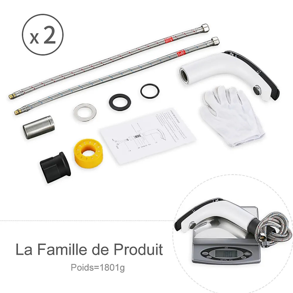 Robinet Lavabo Et Vasque|Homelody 2x Robinets Salle de Bain Mitigeur de Lavabo en Laiton de Qualité Blanc Chromé Robinetterie pour Lavabo Hauteur sous Bec 125mm