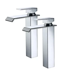 Robinet Lavabo Et Vasque|Homelody 2x Robinets Salle de Bain Cascade Mitigeurs de Lavabo Bec Haut Robinets de Lavabo Chromé Robinetteries pour Vasque Design Moderne