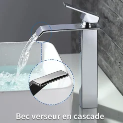 Robinet Lavabo Et Vasque|Homelody 2x Robinets Salle de Bain Cascade Mitigeurs de Lavabo Bec Haut Robinets de Lavabo Chromé Robinetteries pour Vasque Design Moderne