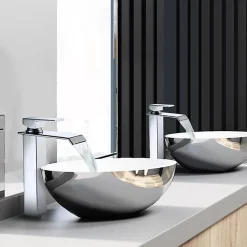 Robinet Lavabo Et Vasque|Homelody 2x Robinets Salle de Bain Cascade Mitigeurs de Lavabo Bec Haut Robinets de Lavabo Chromé Robinetteries pour Vasque Design Moderne