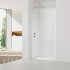 Porte De Douche|Swiss Aqua Technologies X-MOTION Porte de douche 110x200cm Coulissante, anticalcaire avec profilé blanc (SATBWIXM110NIKAB)