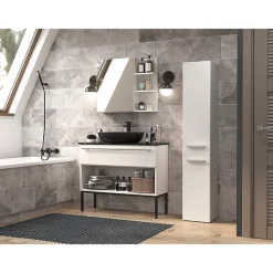 Topeshop YANA - Meuble salle de bain avec panier à linge - 31x30x174 cm - Colonne rangement SDB
