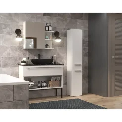 Topeshop YANA - Meuble salle de bain avec panier à linge - 31x30x174 cm - Colonne rangement SDB