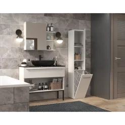 Topeshop YANA - Meuble salle de bain avec panier à linge - 31x30x174 cm - Colonne rangement SDB