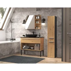 Topeshop YANA - Meuble salle de bain avec panier à linge - 31x30x174 cm - Colonne rangement SDB