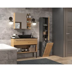 Topeshop YANA - Meuble salle de bain avec panier à linge - 31x30x174 cm - Colonne rangement SDB