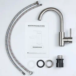 Robinet Lavabo Et Vasque|zmh Robinetterie de lavabo en acier inoxydable Mitigeur de lavabo rotatif à haute pression