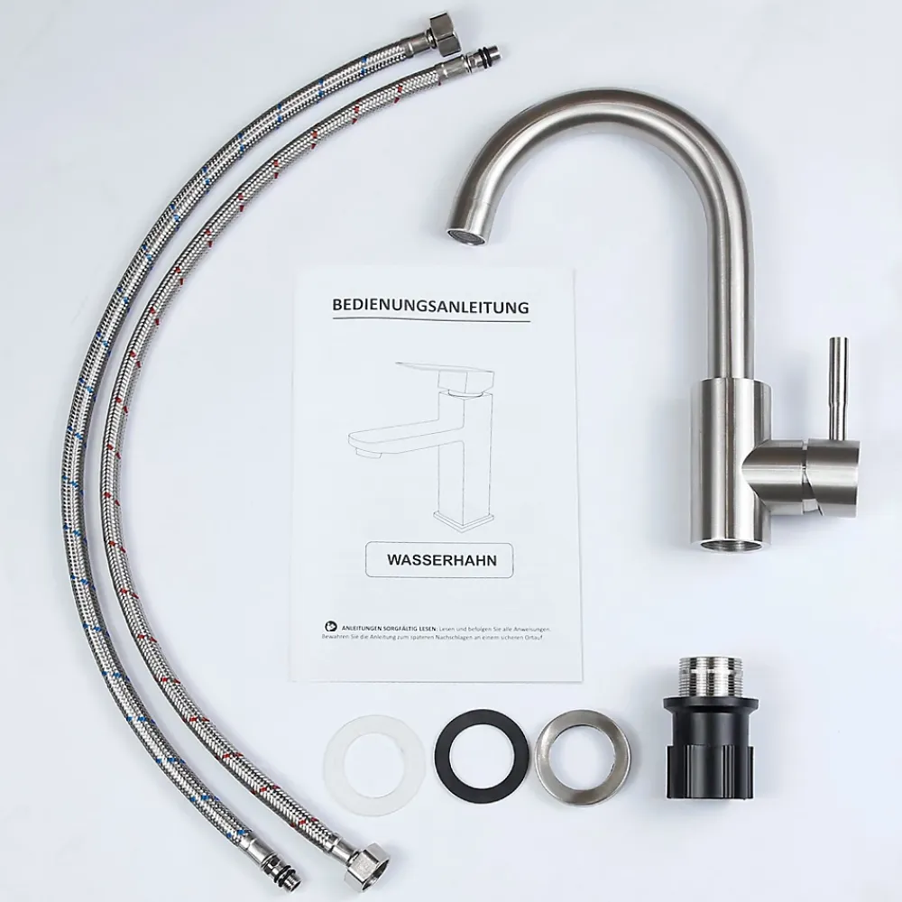 Robinet Lavabo Et Vasque|zmh Robinetterie de lavabo en acier inoxydable Mitigeur de lavabo rotatif à haute pression