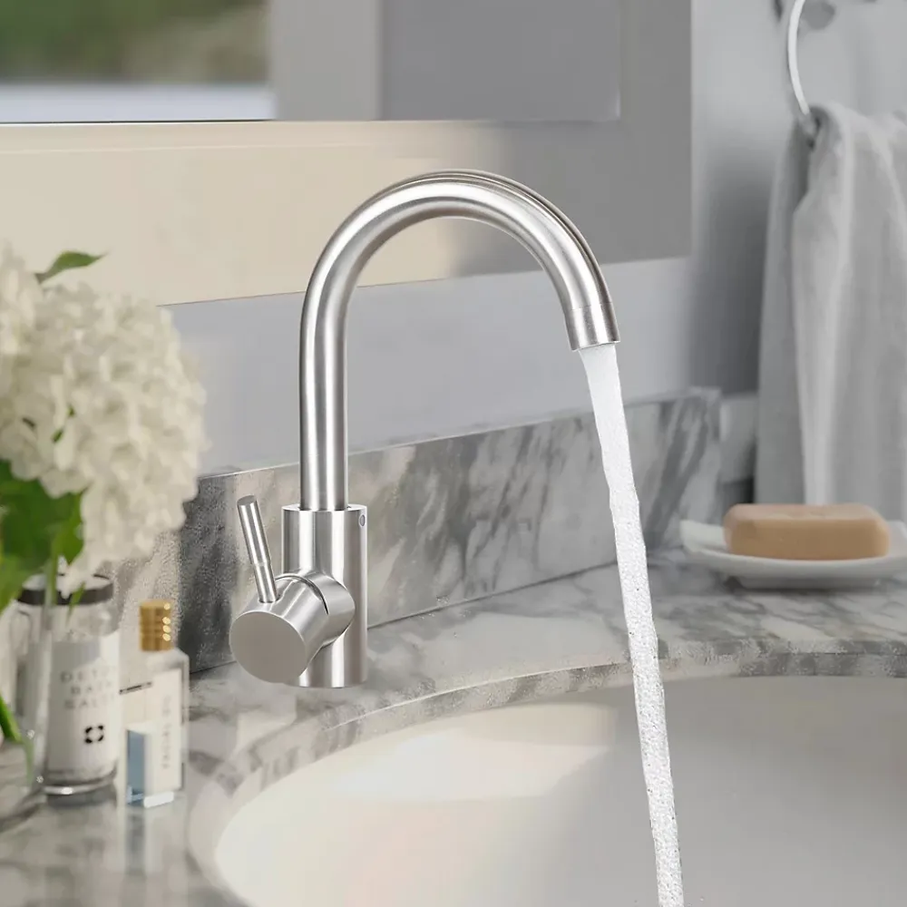Robinet Lavabo Et Vasque|zmh Robinetterie de lavabo en acier inoxydable Mitigeur de lavabo rotatif à haute pression