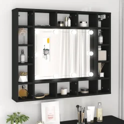 zmh Armoire à miroir à LED noir 91x15x76,5 cm