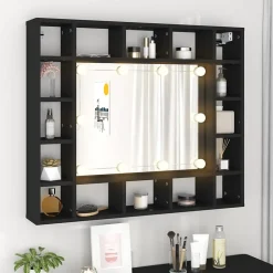 zmh Armoire à miroir à LED noir 91x15x76,5 cm
