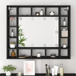 zmh Armoire à miroir à LED noir 91x15x76,5 cm