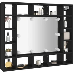zmh Armoire à miroir à LED noir 91x15x76,5 cm
