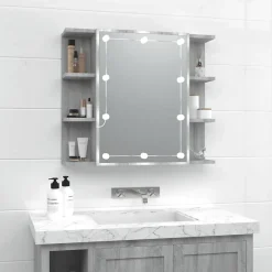 zmh Armoire à miroir avec LED Sonoma gris 70x16,5x60 cm