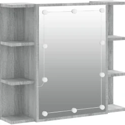 zmh Armoire à miroir avec LED Sonoma gris 70x16,5x60 cm