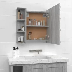 zmh Armoire à miroir avec LED Sonoma gris 70x16,5x60 cm