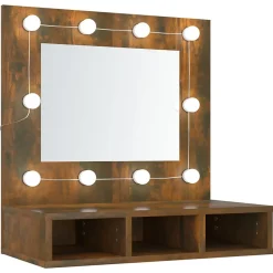 zmh Armoire à miroir avec LED Chêne fumé 60x31,5x62 cm