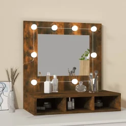 zmh Armoire à miroir avec LED Chêne fumé 60x31,5x62 cm