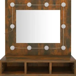 zmh Armoire à miroir avec LED Chêne fumé 60x31,5x62 cm