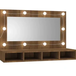 zmh Armoire à miroir avec LED Chêne marron 90x31,5x62 cm