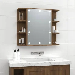 Meuble Wc|zmh Armoire à miroir avec LED Chêne marron 70x16,5x60 cm