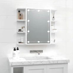 Meuble Wc|zmh Armoire à miroir avec LED Blanc brillant 70x16,5x60 cm