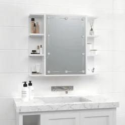 Meuble Wc|zmh Armoire à miroir avec LED Blanc brillant 70x16,5x60 cm