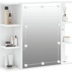 Meuble Wc|zmh Armoire à miroir avec LED Blanc brillant 70x16,5x60 cm