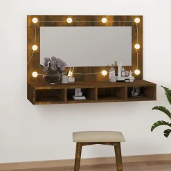 Meuble Wc|zmh Armoire à miroir avec LED Chêne fumé 90x31,5x62 cm