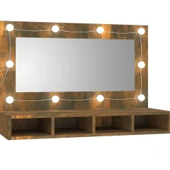 Meuble Wc|zmh Armoire à miroir avec LED Chêne fumé 90x31,5x62 cm