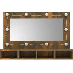 Meuble Wc|zmh Armoire à miroir avec LED Chêne fumé 90x31,5x62 cm