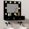 Meuble Wc|zmh Armoire à miroir avec LED noir 60x31,5x62 cm