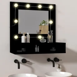 Meuble Wc|zmh Armoire à miroir avec LED noir 60x31,5x62 cm