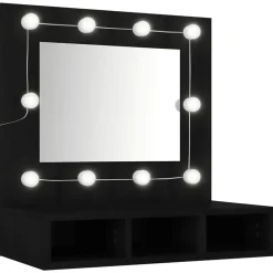 Meuble Wc|zmh Armoire à miroir avec LED noir 60x31,5x62 cm