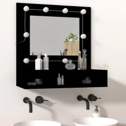 Meuble Wc|zmh Armoire à miroir avec LED noir 60x31,5x62 cm