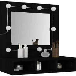 Meuble Wc|zmh Armoire à miroir avec LED noir 60x31,5x62 cm
